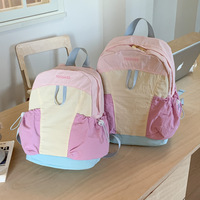 Sac à dos en nylon pour enfants, color block, décontracté, pour l'extérieur, voyage, réduction de la charge, grande et petite taille, unisexe, fermeture éclair et cordon de serrage