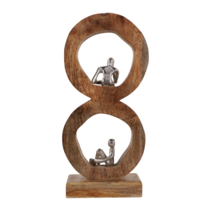 Scultura con due cerchi di legno e figure in metallo per decorazione d'interni - Product Image 4