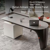 Bureau de direction ergonomique minimaliste en pierre frittée de luxe avec design incurvé et armoire de rangement pour la maison et le bureau