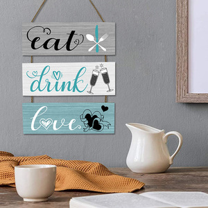 Panneau mural en bois, décoration rectangulaire à suspendre, style campagnard américain, pour la cuisine et la salle à manger, avec les messages 'Boire, Manger, Aimer' - Product Image 3