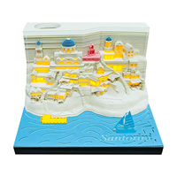 Calendrier 3D Santorin Grèce 2027 avec bloc-notes, lumière LED et porte-stylo – Souvenir de voyage, bloc de notes en papier, décoration de bureau esthétique