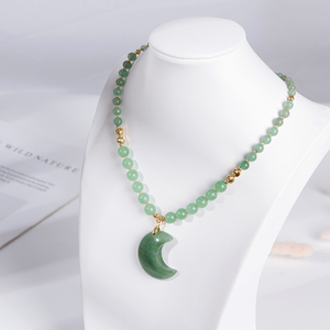 Fornitura di fabbrica oro placcato 18K collana a catena di ossidiana nera naturale perle di pietre preziose a forma di luna ciondolo moda perline di perline - Product Image 6