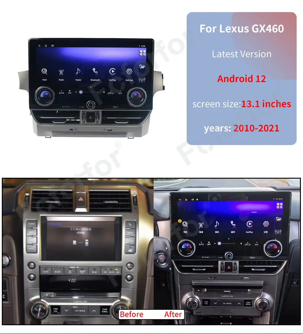 12,5 pulgadas Android 12 pantalla táctil coche Video estéreo REPRODUCTOR DE DVD sistema Multimedia Radio Carplay para Lexus GX400 GX460 2010-2021