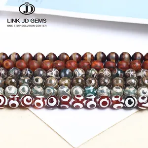 Großhandel China Tibetan Dzi Augen Perlen Natürlicher weißer Achat Stein 8MM Runde lose Perlen für Schmuck herstellung Armband DIY Zubehör