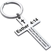 Porte-clés Croix de Jésus en acier inoxydable avec verset biblique, porte-clés en métal, cadeaux religieux chrétiens, baptême, porte-clés mini-bible