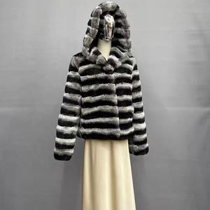 Abrigo de piel de <span class=keywords><strong>Chinchilla</strong></span> Rex de estilo ruso, abrigo de piel de invierno de Color teñido, abrigo de piel cálido para mujer - Product Image 4