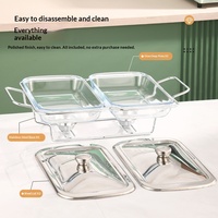 Meilleures ventes : Réchaud de buffet rectangulaire en verre avec cadre en fer, deux/trois compartiments, couleur argent, chauffage à l'alcool pour aliments
