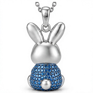 Collier avec pendentif lapin plaqué argent, chaîne à breloques en cristal, bijoux pour cadeau d'anniversaire pour femmes - Product Image 3