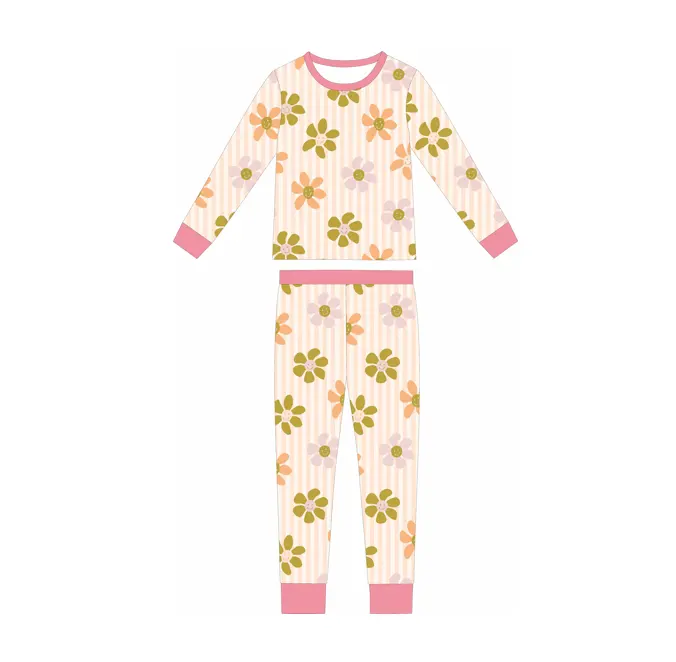 Özel 95% bambu % 5% Spandex bebek çocuk 2 adet kısa kollu pantolon Pjs pijama çocuk pijamaları Sleepsuit elbise kıyafet setleri