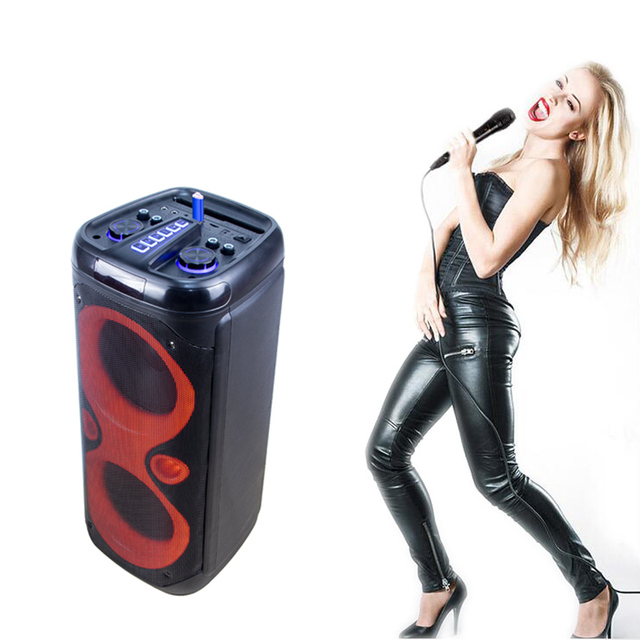 Manufacturer Top TWS 2X8 Inch Led Light Trolley Karaoke Portable DJ Bass party box 110 Party Speaker Big Blue Tooth Speaker