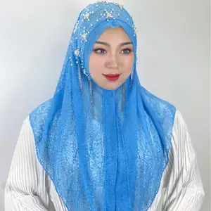 Wholesale 2024 Summer Spring New Fashion Long Scarf Veils Plain Muslim Pearl Chiffon Hijab