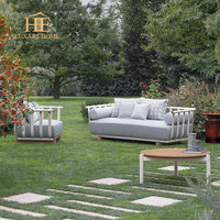 Fauteuil d'extérieur moderne de luxe en rotin tressé à la main, finition teck naturel, portable pour parcs, appartements, villas, ensembles de jardin pour extérieur