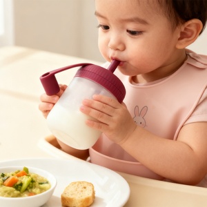 Ensemble de tasses à bec réutilisables en silicone pour bébé, avec poignée facile à saisir, pour tout-petits et enfants, vaisselle pour repas, logo personnalisé, vente en gros - Product Image 1