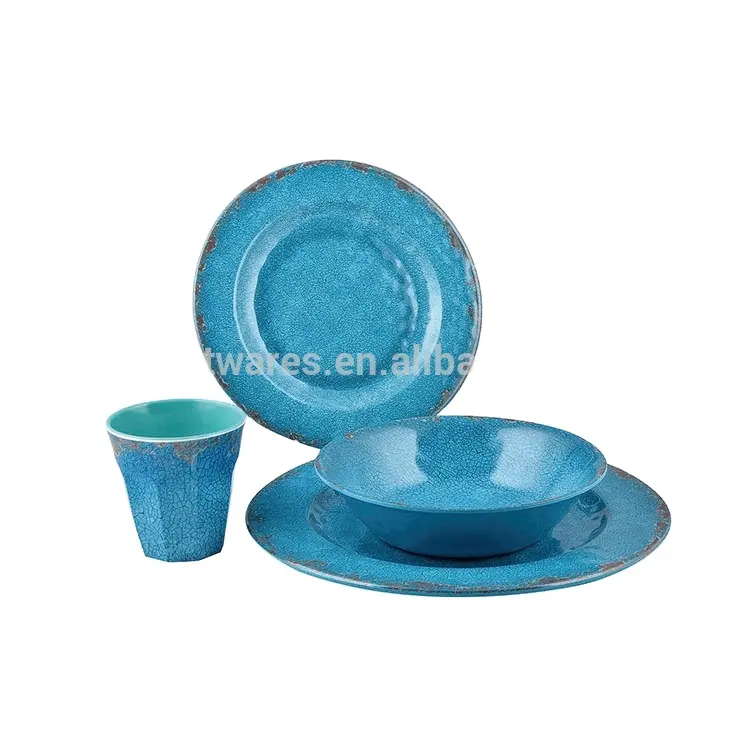 Băng Xanh Crackle Thiết Kế Bốn Mảnh Thiết Lập Melamine Bộ Đồ Ăn Bộ Đồ Ăn