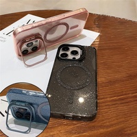 Étui transparent magnétique à paillettes avec charge sans fil pour iPhone 15 16 14 13 12 11, support pliable pour appareil photo, coque antichoc pour iPhone 15