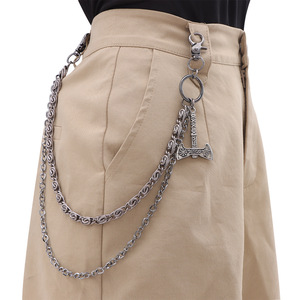 Cadena de cintura estilo punk de doble capa con colgante de hacha vikinga nórdica Yueli, cadena para pantalones de metal para uso diario, plata tibetana - Product Image 2