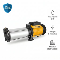 Pompe horizontale multi-étages Kaislen MHI1500 2HP 1,5kW avec 8 turbines en acier inoxydable, hauteur de refoulement 80m, débit 90L/min, pression 8 bars, usage agricole