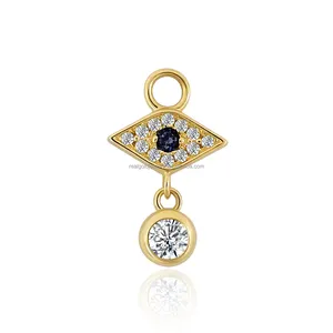 Jewelry DIY Accessory 14K Real Yellow Gold Charms Eye Shape With Sapphire And Moissanite Jewelry Eye Shape Charms Wholesale