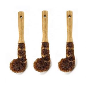 Natural Coconut Fiber Pot <b>Brush</b> Set Mini Wooden <b>Handle</b> Kitchen Scrubbers Eco-Friendly & Non-Scratch 72g Lightweight - Product Image 3