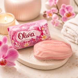 Orchid Scented Moisturizing Bar <b>Soap</b> with Glycerin Lanolin Vitamins A and E for Hand and Body Care 140 g Olivia - Product Image 1