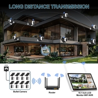 Système de caméra WiFi 8 canaux alimenté par batterie solaire, écran LCD 10,1 pouces, détection de mouvement, vision nocturne, système de caméra CCTV NVR