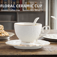 Ensemble tasse à thé et soucoupe en céramique à motifs floraux, 200 ml, tasse à café en porcelaine pour le thé de l'après-midi, cadeau