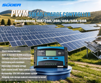 Régulateur de charge solaire PWM série Suoer ST-E, contrôleur de charge solaire 10A/20A/30A/40A/50A/60A