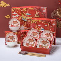 Ensemble cadeau de bols et baguettes personnalisés en céramique écologique de Guangdong, design oriental, avec boîte cadeau pour le Nouvel An