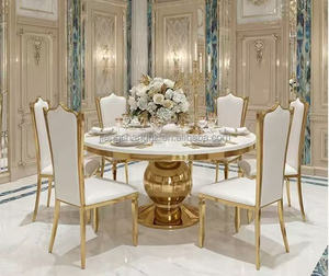 Gold Round Wedding Furniture Stainless Steel Glass <b>Table</b> Modern Hotel Furniture Party Event <b>Table</b> - Product Image 3