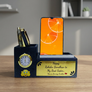Custom Wooden <b>Desk</b> Organizer Gift Box with Pen Holder Clock <b>Phone</b> <b>Stand</b> Personalized Corporate Giveaway - Product Image 1