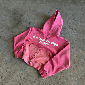 Sudadera con capucha y cremallera de alta calidad, moderna, con estampado lavado y bolsillos, personalizada, de algodón terry. - Product Image 1