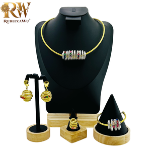 Rebeccawu迪拜珠宝精品套装项链耳环经典复古时尚珠宝耳钉戒指镀金珠宝套装 - Product Image 1