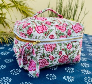 Cotton Block Print bag Quilted <b>Makeup</b> Bag <b>Vanity</b> Pouch For Sale Indian Floral Cotton <b>Vanity</b> Travel Pouch in wholesale price - Product Image 2