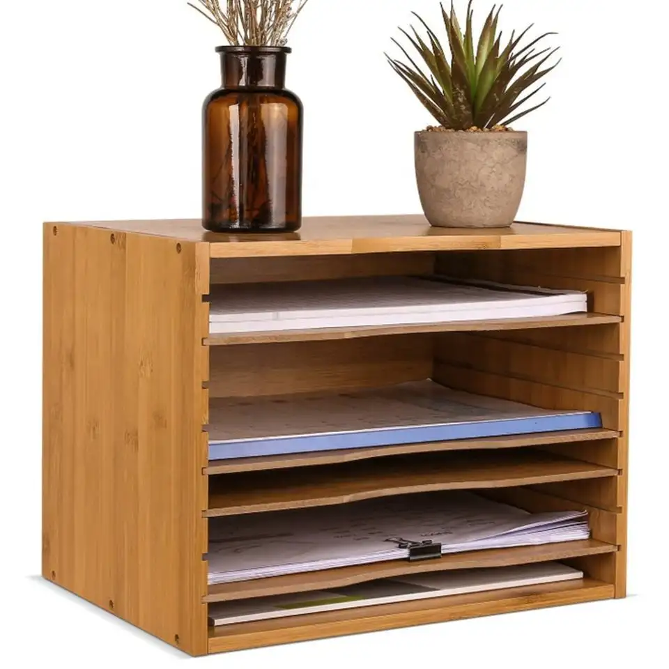 Verstelbare Bamboe Document Organizer Voor Kantoor Desktop Bestand Organizer Doos Opbergkast Bureau Opbergdoos