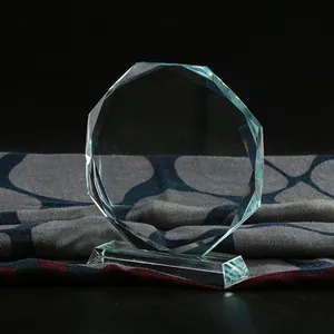 Yiwu barato atacado banco cristal vidro prêmios troféu personalizado logotipo 3d octógono prêmio placas de cristal troféus