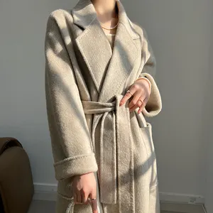 2024 Women High Quality Luxury Elegant Wool V Shape Fabric Style Long Coat
