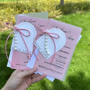 Ensemble de cartes d'invitation de <span class=keywords><strong>mariage</strong></span> élégantes en papier couché gaufré avec impression personnalisée, cartes transparentes colorées - Product Image 2