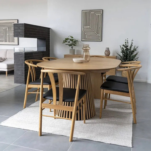 Mesa de <span class=keywords><strong>Comedor</strong></span> de Lujo Moderna de Madera Maciza, Mesa de <span class=keywords><strong>Comedor</strong></span> Redonda <span class=keywords><strong>Extensible</strong></span> Ovalada para 6 a 8 Personas, <span class=keywords><strong>4</strong></span> <span class=keywords><strong>Sillas</strong></span> - Product Image 3