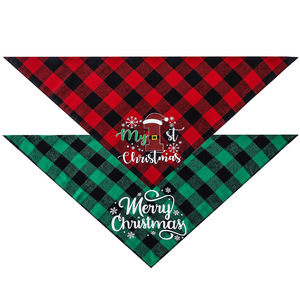 ผ้าพันคอสุนัขลายสก็อตสั่งทำขายส่ง ผ้าพันคอสุนัขผ้าฝ้ายอย่างดี ขนาดกลาง-ใหญ่ ลายสุขสันต์วันคริสต์มาส สำหรับสุนัข - Product Image 2