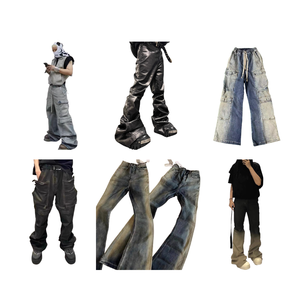 Personnalisez votre style ou style Ro en stock : Jean cargo baggy évasé en denim délavé et enduit de <span class=keywords><strong>cire</strong></span> pour hommes et femmes - Product Image 1