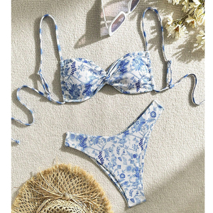 Nova Moda Personalizado Bandeau Swimwear das Mulheres Sexy Duas Peças Floral Brasileiro Impresso Maiôs Biquíni - Product Image 4