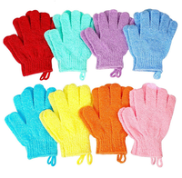 Gants exfoliants pour le corps avec logo personnalisé, gants de massage en nylon à cinq doigts, gants de douche exfoliants avec corde