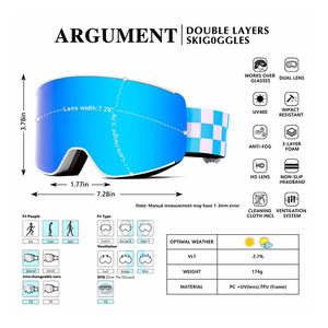แว่นตาสกี CE แบบสองชั้นที่ถอดออกได้แว่นตาไร้กรอบกระจกแม่เหล็กป้องกันการเกิดฝ้าสำหรับเล่นสกีแว่นตาสโนว์บอร์ดเลนส์โพลาไรซ์แว่นตากีฬาหิมะ - Product Image 2