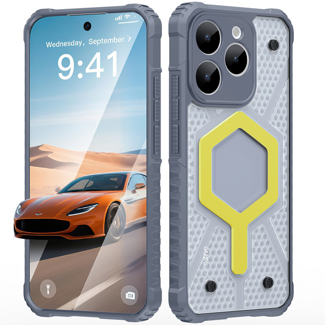 2025 Luxury Armor Design Magnetic Shockproof TPU+PC Mobile Phone Case for Oppo Realme 15T A6 A53 Reno 13 Pro 5G Strip Stand