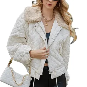 Yeni stil en iyi satılan yüksek kalite kadın giyim rüzgar geçirmez kış şık basit kürk yaka ceket kadın
