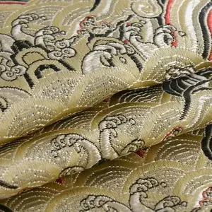 Premium Japanese Kimono Thin, Splendid Printed Peony Flower Pattern Woven 100% Imitation Silk Jacquard Brocade Satin Fabric/