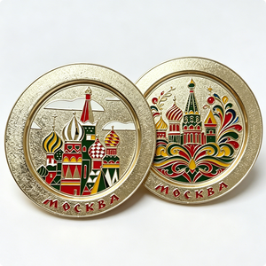 Pièce Souvenir de Moscou Plaqué Or, Émail Dur, Motif Art Populaire, Jeton Circulaire en Laiton, Thème Mockba - Product Image 5