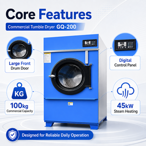 เครื่องอบผ้าอุตสาหกรรม GQ-200 ความจุ 100 กก. มอเตอร์ 0.2 กิโลวัตต์ 33 รอบต่อนาที 380 โวลต์ 3 เฟส ไอน้ำ 0.4-0.6 แรงดัน 0.4-0.6 เมกะปาสคาล สำหรับธุรกิจซักรีด - Product Image 6