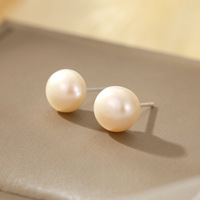 Grosir anting wanita S999 perhiasan air tawar anting kancing mutiara alami