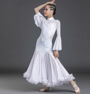 Vestido de baile de salón Blanco profesional falda de gran tamaño vestido de competición de alta calidad vestido de Tango de baile moderno Sexy para niñas - Product Image 1